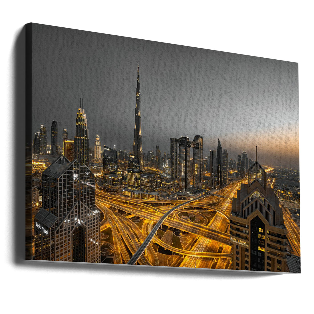 Golden Light by Leah Xu | Dubai Night Architecture, Large Canvas Wall Art Print | Artsy Earth