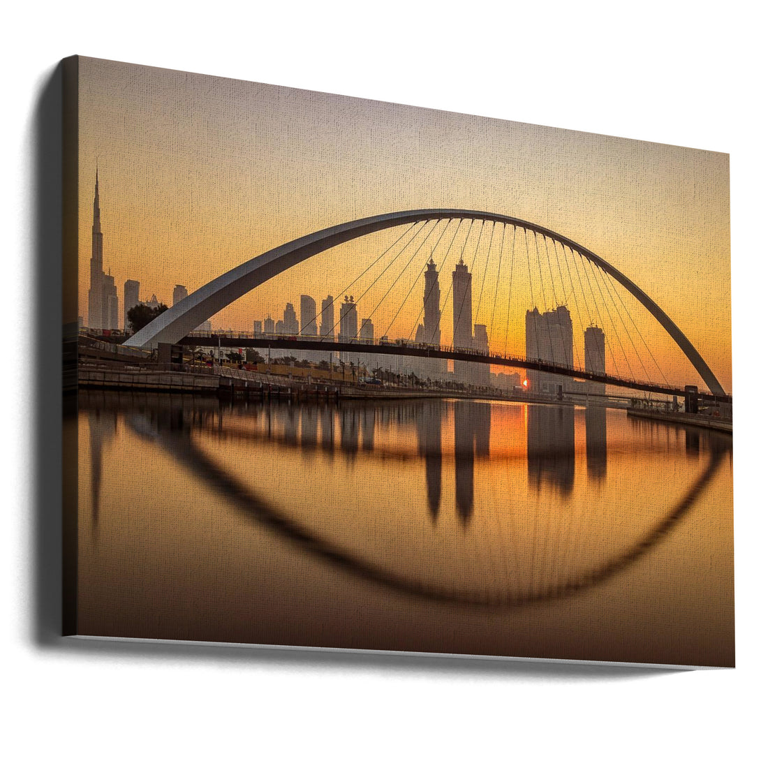 Sunrise at the Dubai Water Canal by Mohammed Shamaa | Dubai Urban Architecture, Large Canvas Wall Art Print | Artsy Earth