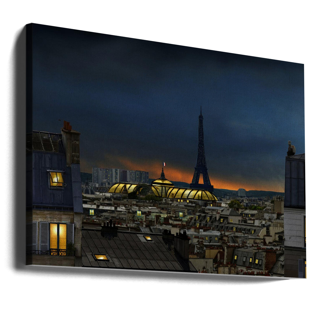 twilight falls on the city of lights by Pierre Bacus | Surreal Paris Panorama, Large Canvas Wall Art Print | Artsy Earth