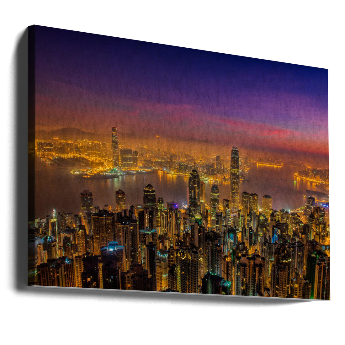 Hong Kong Sunrise by Jay Zhu | Foggy City Skyline, Large Canvas Wall Art Print | Artsy Earth