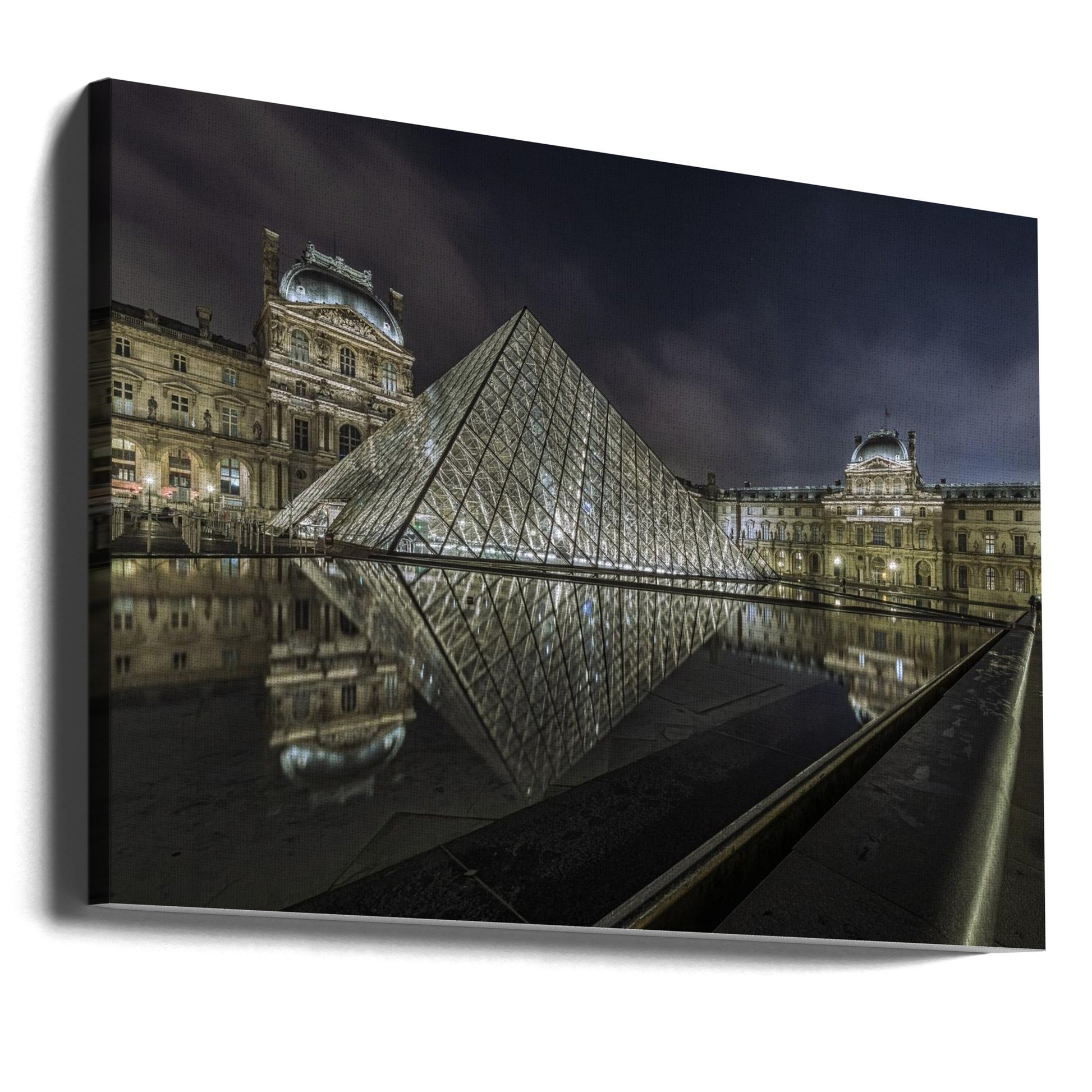 Paris Night View by Kobi Benmoshe | Louvre Glass Pyramid, Large Canvas Wall Art Print | Artsy Earth