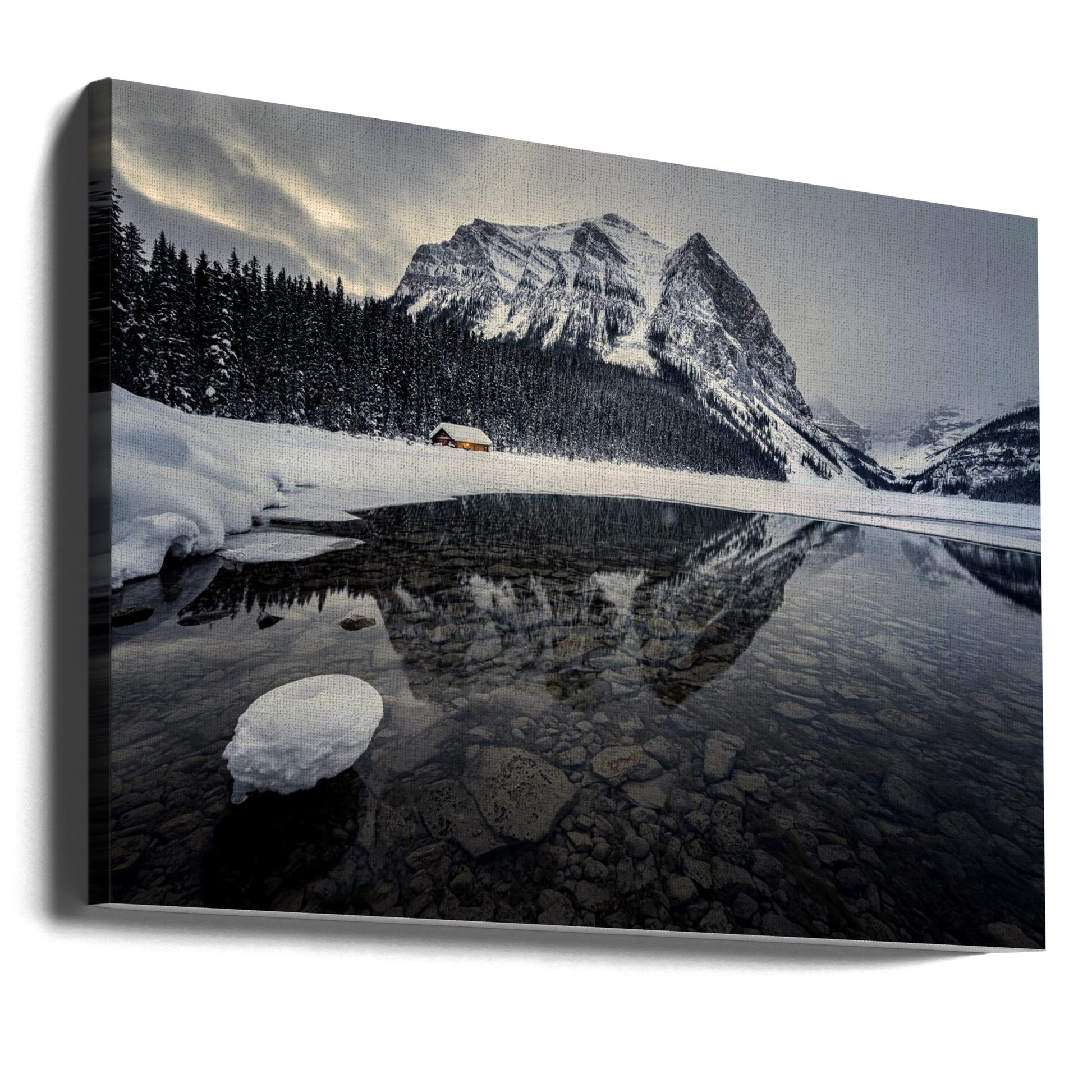 Winter Wonderland by Ruiqing P. | Snowy Mountain Lake, Large Canvas Wall Art Print | Artsy Earth