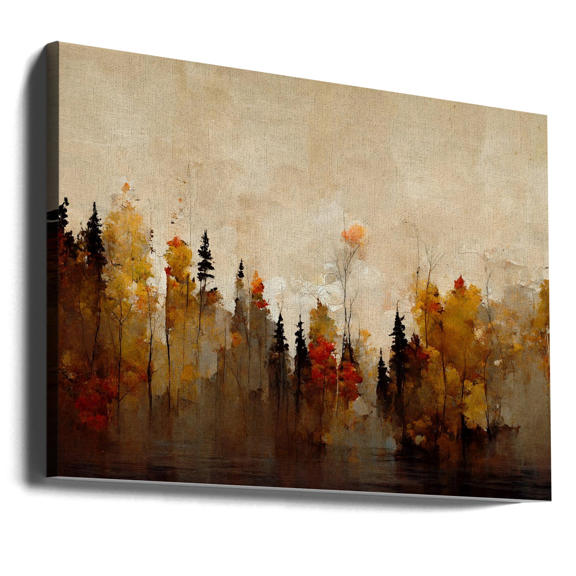 A Forest In Autumn by Treechild | Watercolor Forest Landscape, Large Canvas Wall Art Print | Artsy Earth