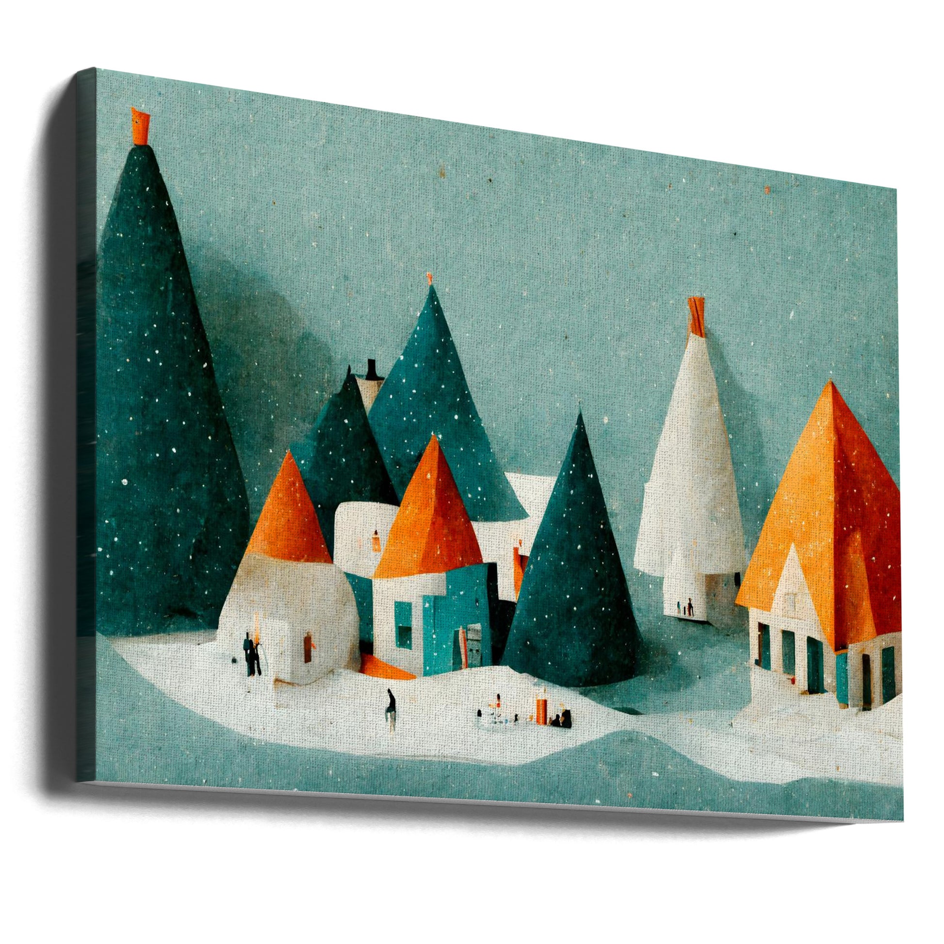 Cute Paper Village by Treechild | Winter Nursery Decor, Large Canvas Wall Art Print | Artsy Earth