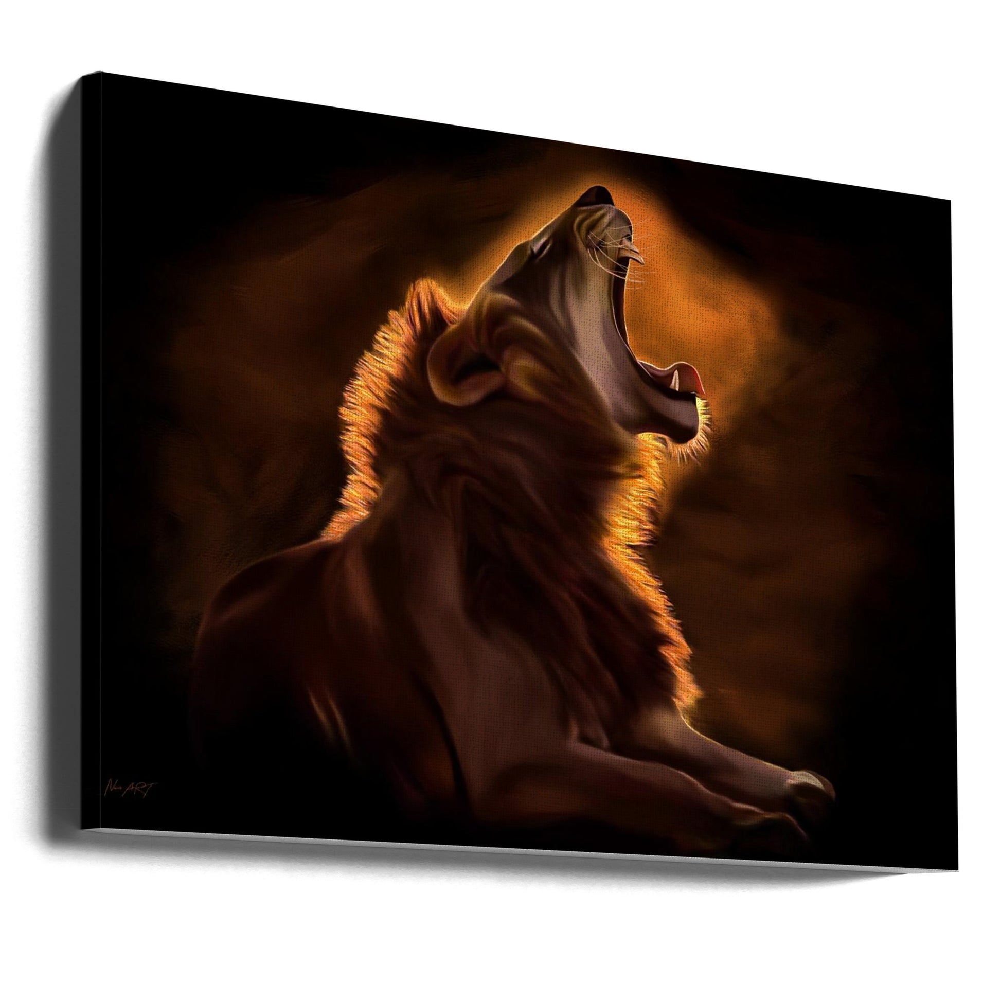 Golden Lion Art by Lord Amihere | Dark Fierce Feline, Large Canvas Wall Art Print | Artsy Earth