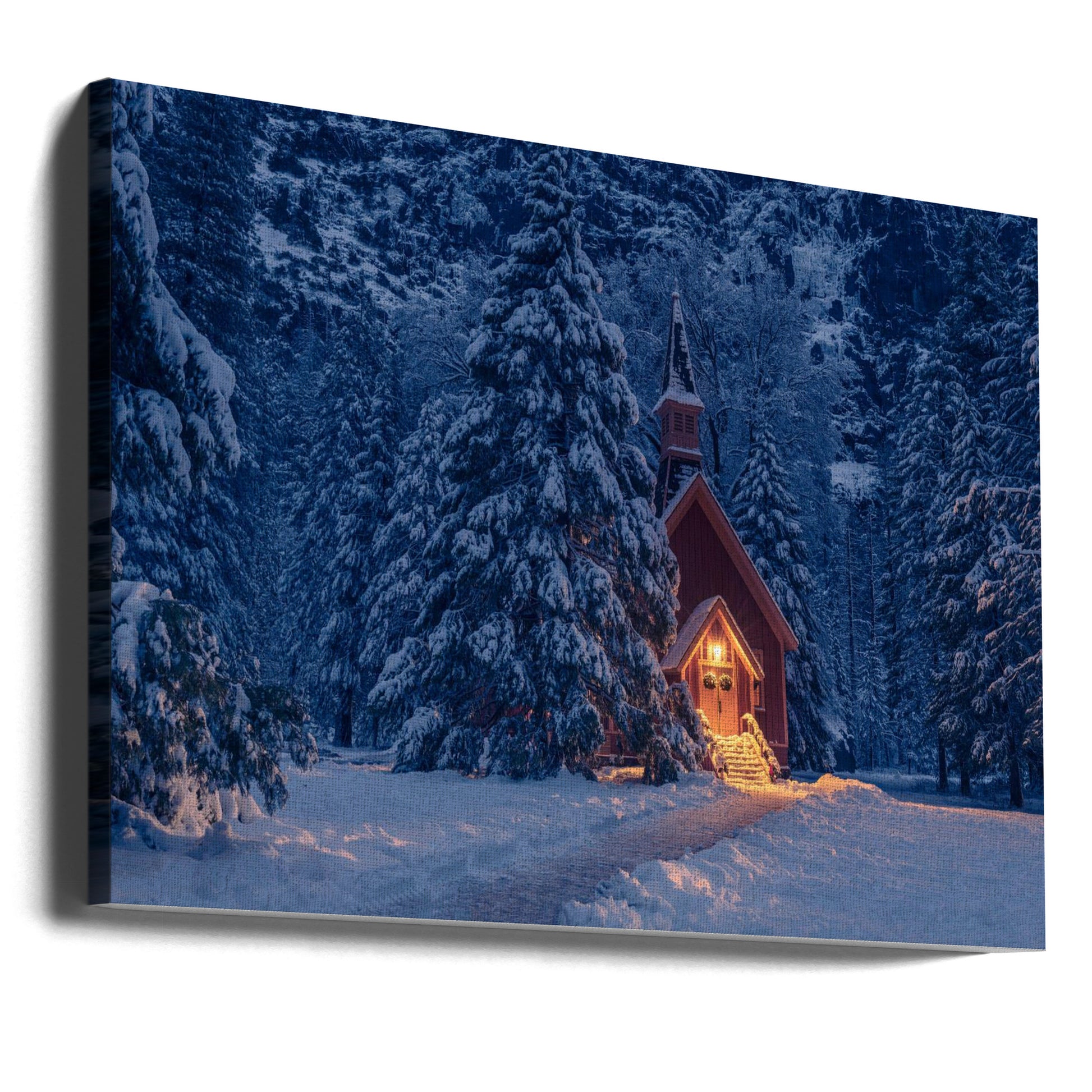 Snowy Church at Night by Ryan Li | Winter Landscape, Large Canvas Wall Art Print | Artsy Earth