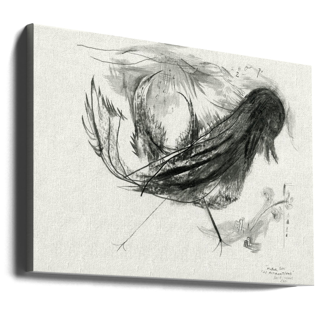 Blackbird Drawing by Leonardo Flores | Black And White Bird Sketch, Large Canvas Wall Art Print | Artsy Earth