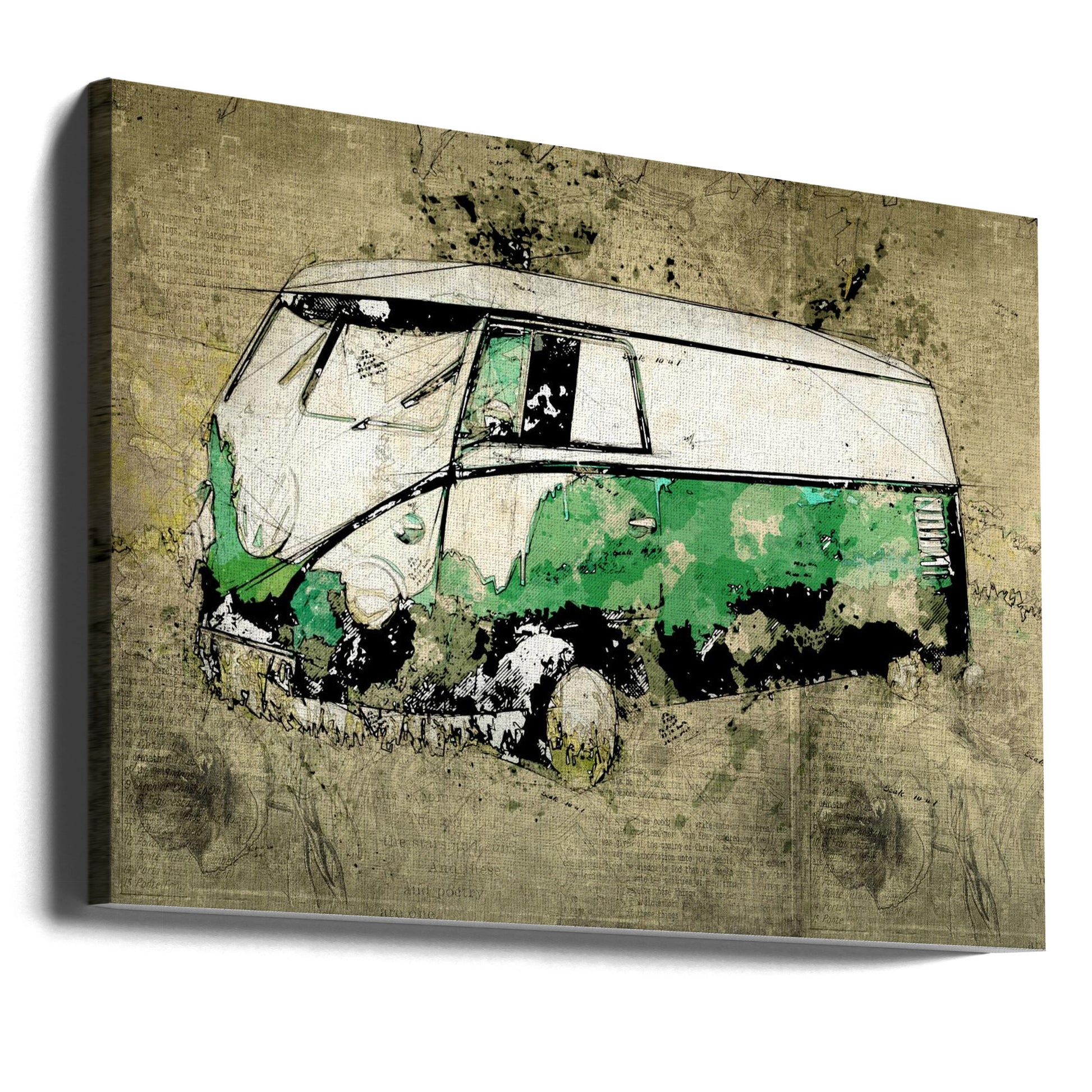 Volkswagen VW Combi by Lembayung Senja Studio [vintage Poster] | Vintage Green Van, Large Canvas Wall Art Print | Artsy Earth