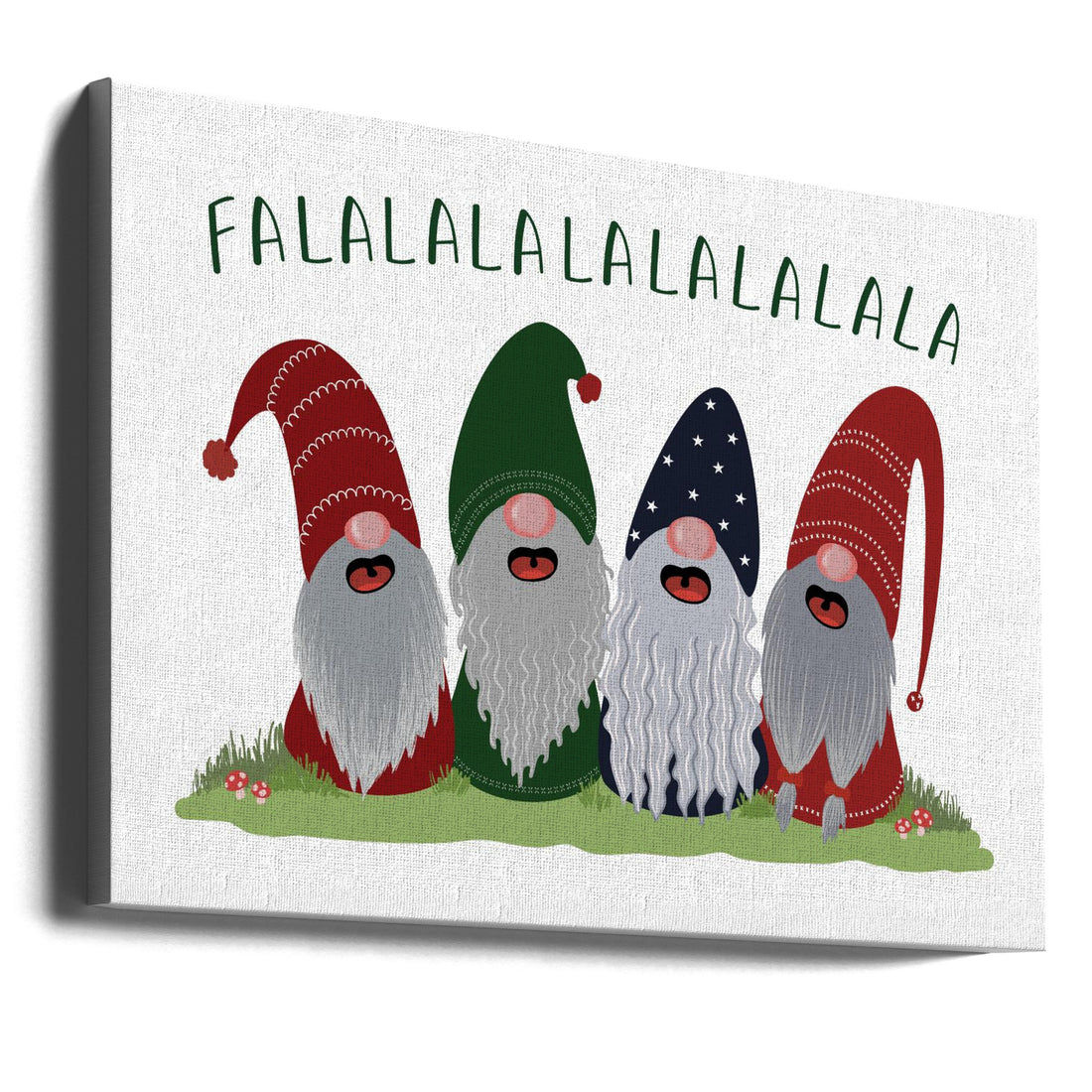 Fa la la la la gnomes by Rosana Laiz Blursbyai | Singing Christmas Gnomes, Large Canvas Wall Art Print | Artsy Earth