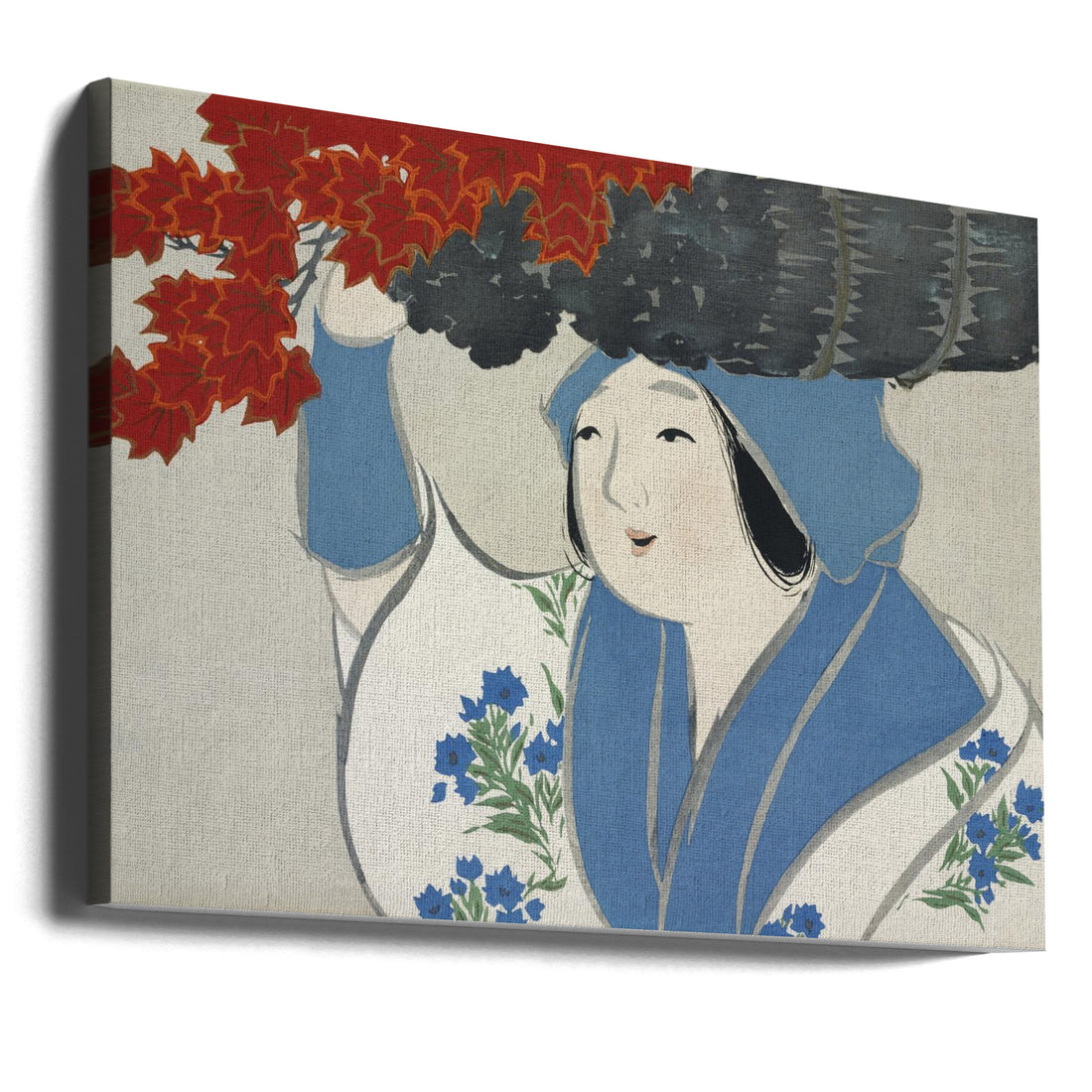 Woman From Momoyogusa by Kamisaka Sekka | Blue Painted Illustration, Large Canvas Wall Art Print | Artsy Earth