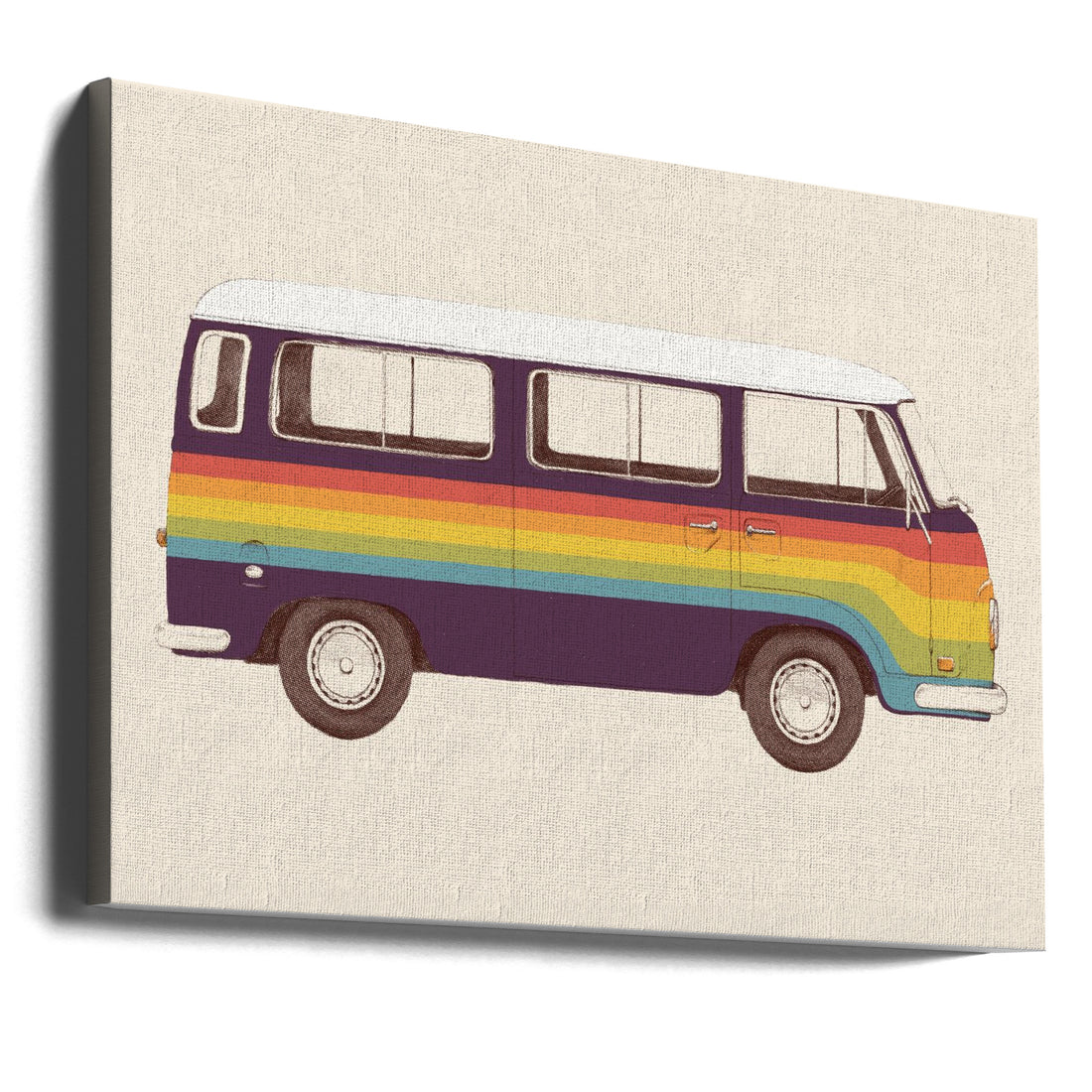 Van Rainbow by Florent Bodart | Retro Vehicle Illustration, Large Canvas Wall Art Print | Artsy Earth