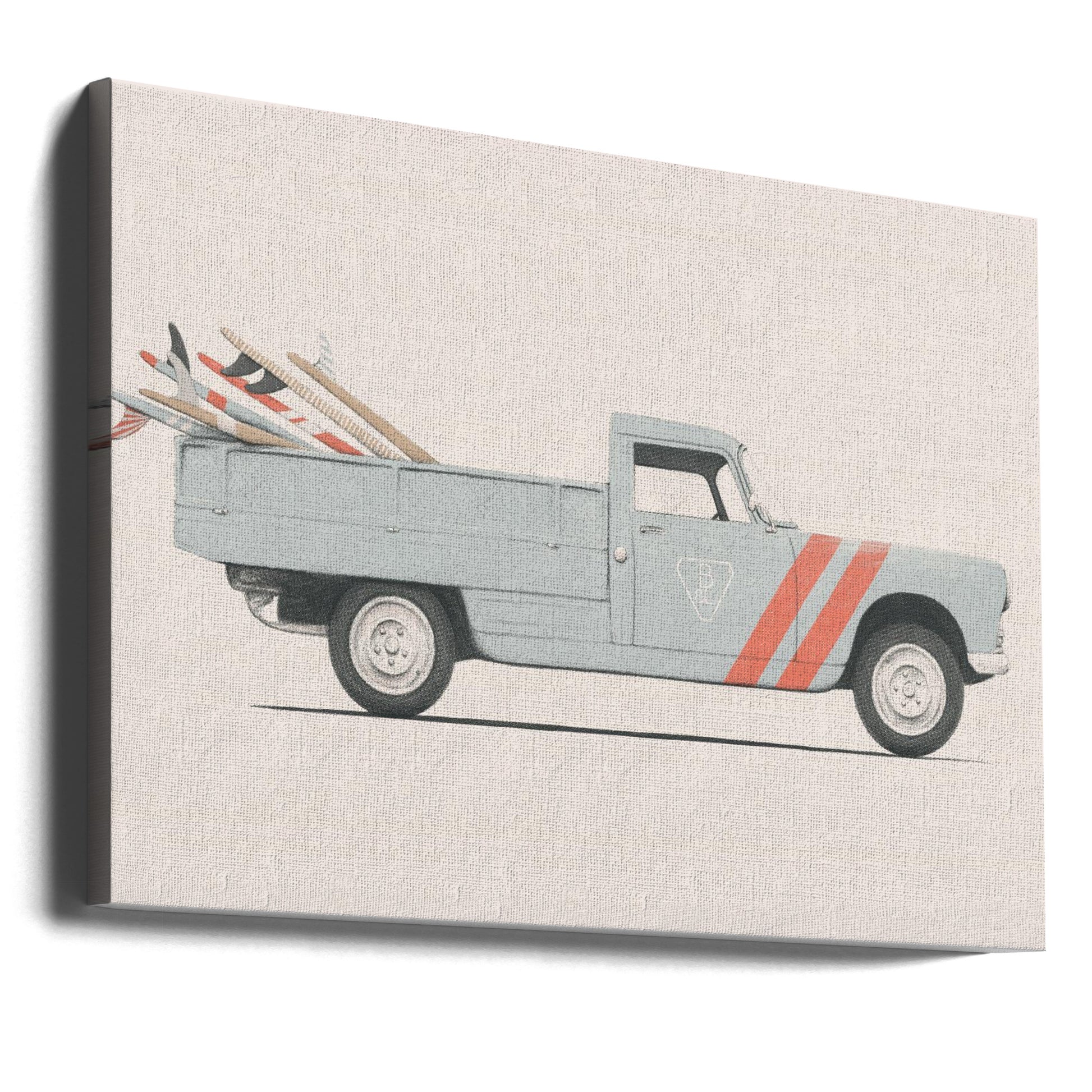 Vintage Pickup Truck by Florent Bodart | Retro Vehicle Transportation, Large Canvas Wall Art Print | Artsy Earth