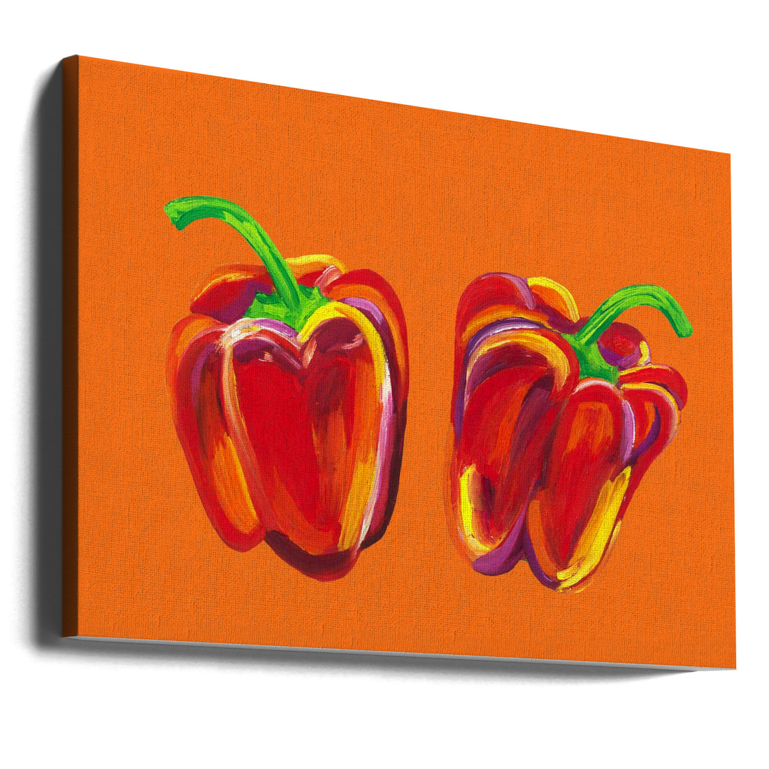 Peppers On Orange by Alice Straker | Painted Food Art, Large Canvas Wall Art Print | Artsy Earth