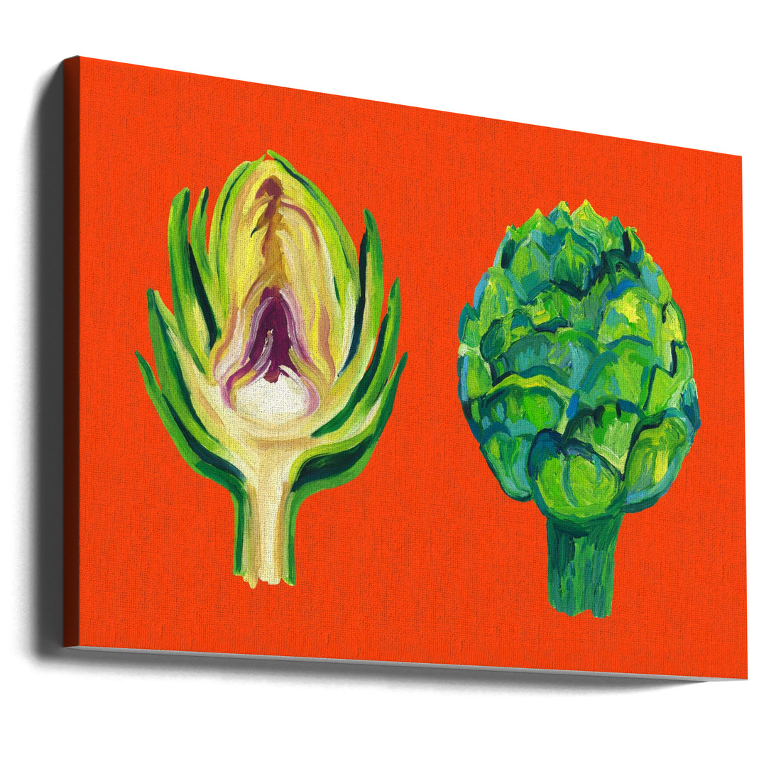 Artichokes On Orange by Alice Straker | Colorful Food Vegetable, Large Canvas Wall Art Print | Artsy Earth