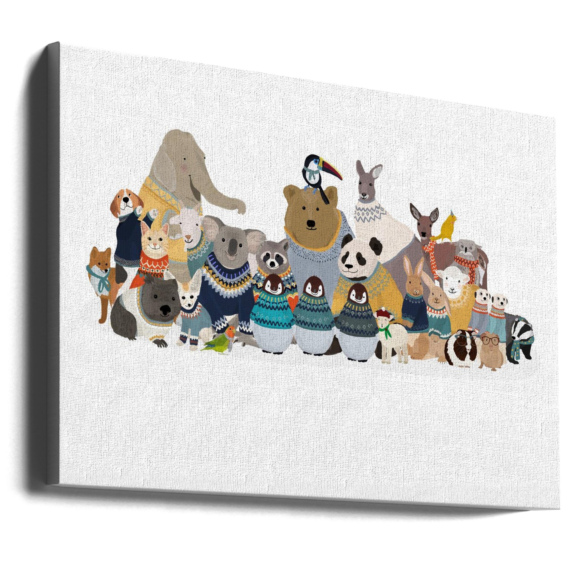 Big Group of Friends In Jumpers by Hanna Melin | Cute Animals Illustration, Large Canvas Wall Art Print | Artsy Earth