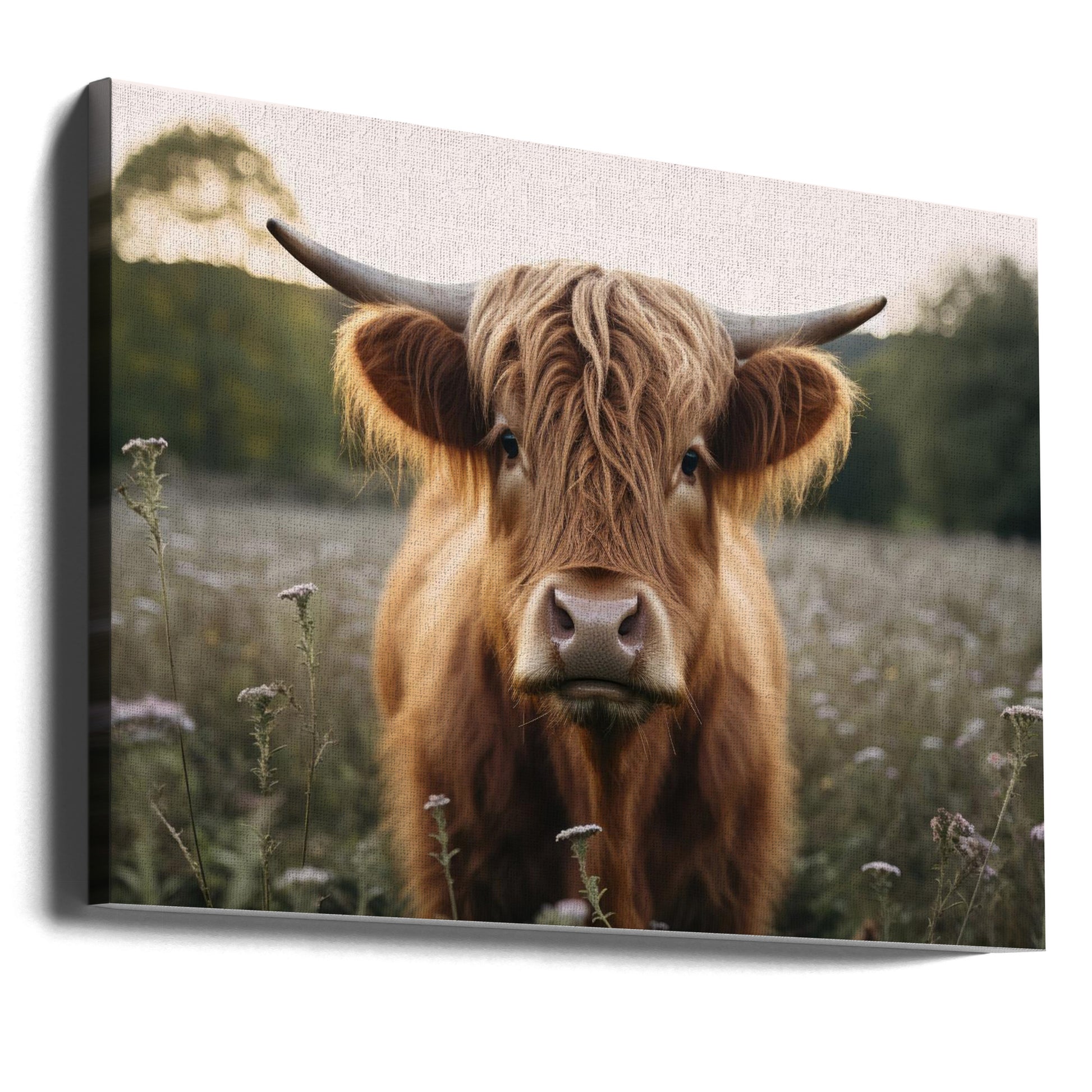 Highland Cow by Treechild | Digital Farm Animal, Large Canvas Wall Art Print | Artsy Earth