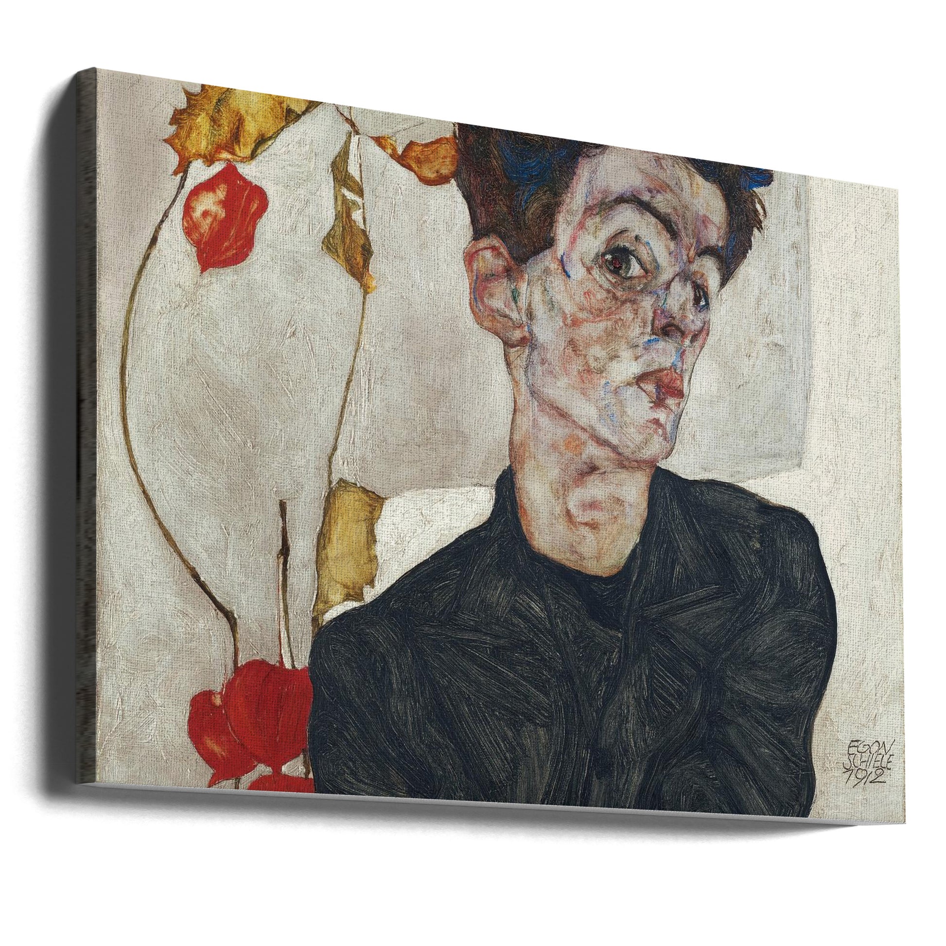 Self Portrait Physalis by Egon Schiele | Expressionist Portrait Drawing, Large Canvas Wall Art Print | Artsy Earth