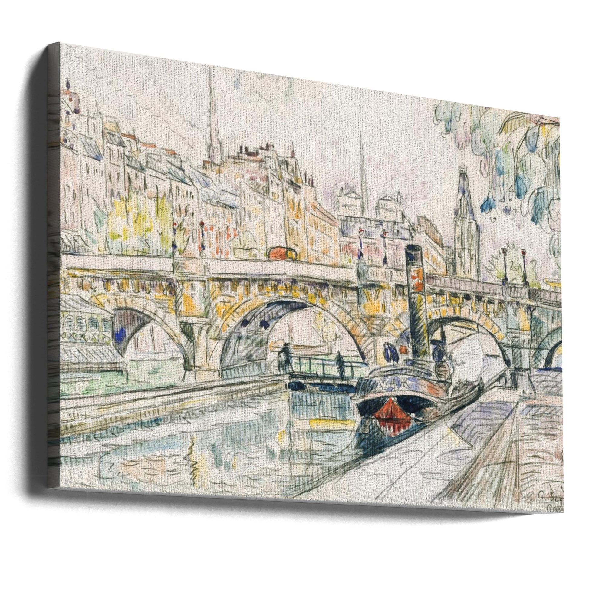 Tugboat at Pont Neuf by Paul Signac | French River Painting, Large Canvas Wall Art Print | Artsy Earth