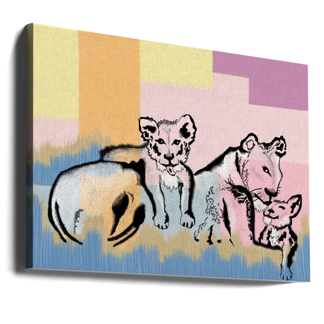 Mama Lioness and Cubs by Art By The Ocean | Safari Nursery Animals, Large Canvas Wall Art Print | Artsy Earth