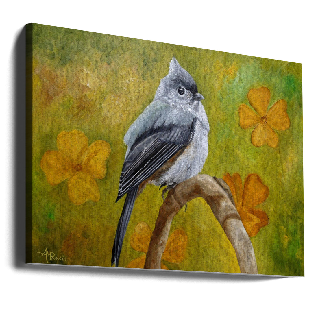 Big Eyed Tufted Titmouse by Angeles M. Pomata | Watercolor Bird Painting, Large Canvas Wall Art Print | Artsy Earth