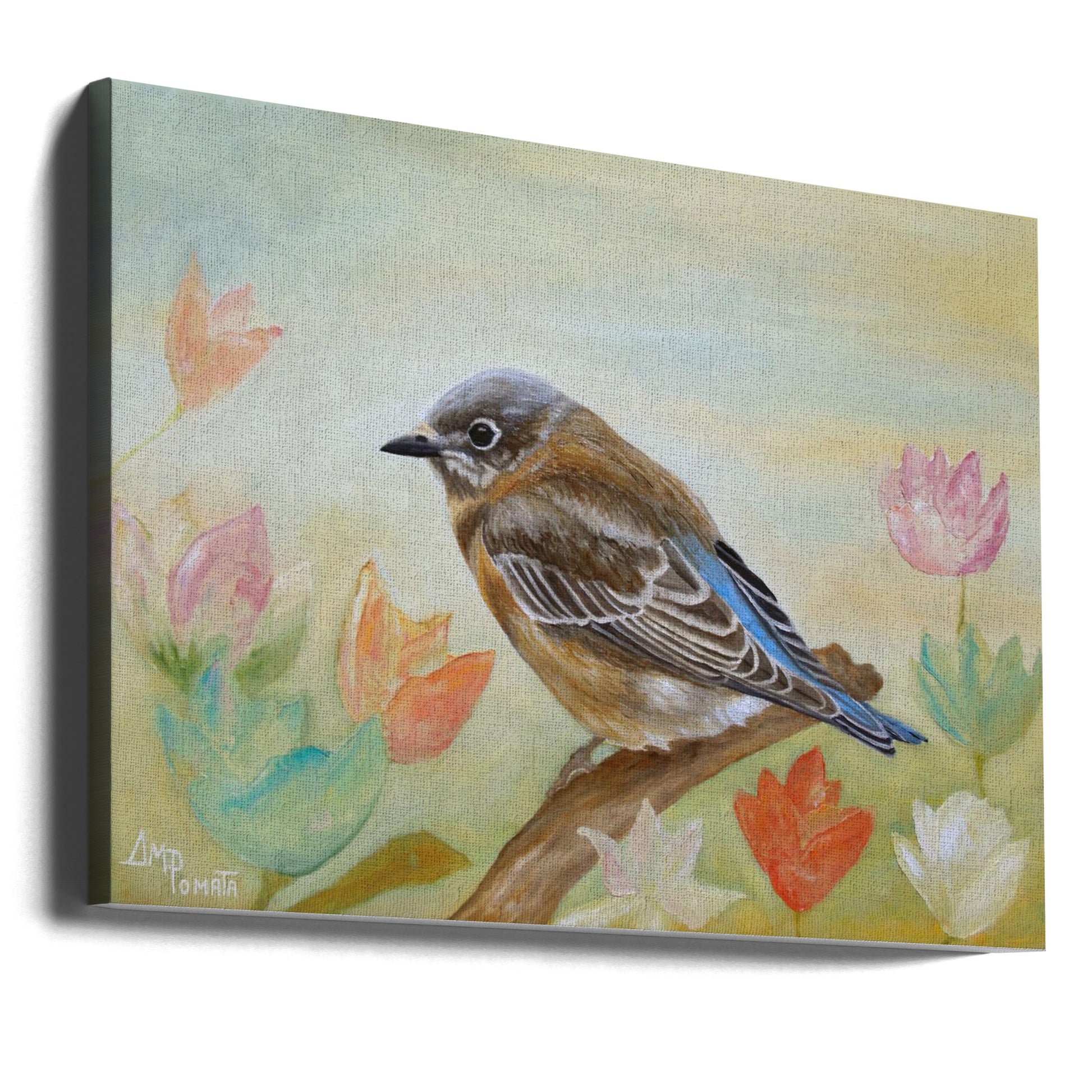 Bluebird On a Sunny Day by Angeles M. Pomata | Watercolor Bird Nature, Large Canvas Wall Art Print | Artsy Earth