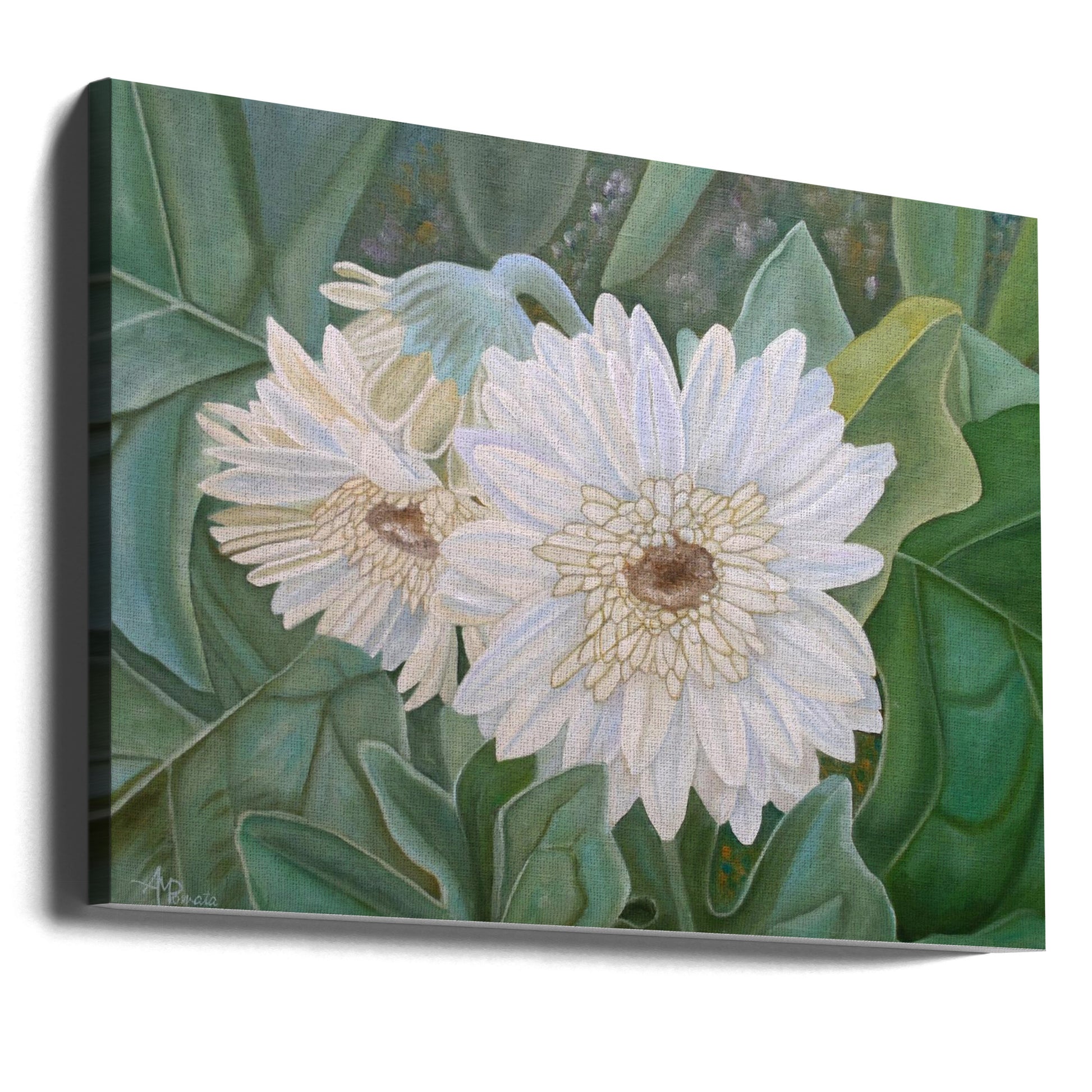 White Gerbera by Angeles M. Pomata | Floral Botanical Painting, Large Canvas Wall Art Print | Artsy Earth