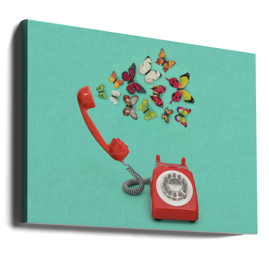 Vintage Butterfly Phone by Julia Ramiro | Retro Communication Still Life, Large Canvas Wall Art Print | Artsy Earth