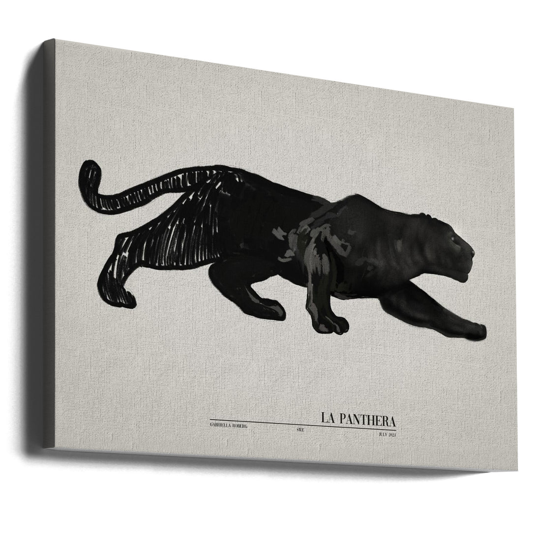 Black Panther Art by Gabriella Roberg | Crouching Feline Illustration, Large Canvas Wall Art Print | Artsy Earth