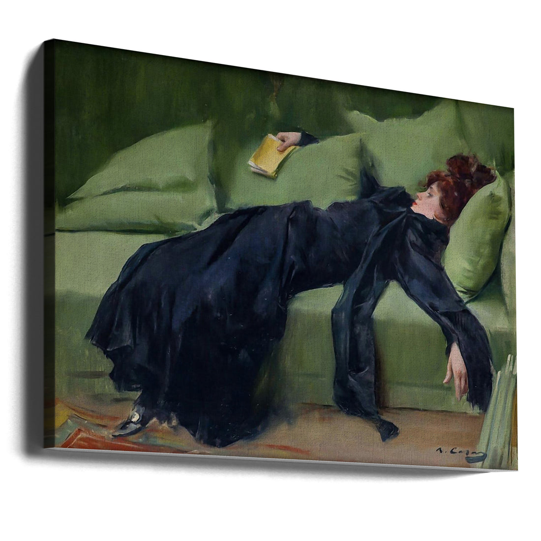 Lazy Reading Lady by Ramon Casas | Relaxing Woman Reading, Large Canvas Wall Art Print | Artsy Earth