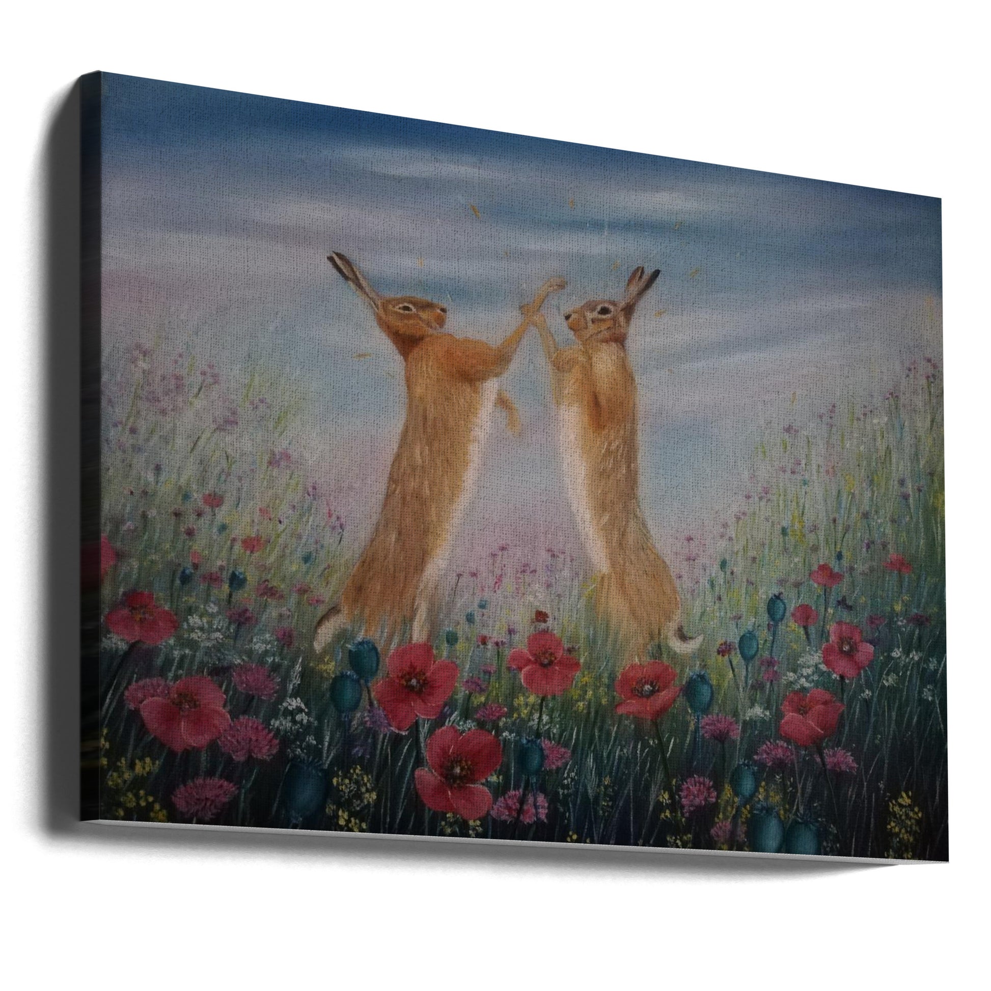 Hares Fight by Annette Armitage | Wildlife Painting Illustration, Large Canvas Wall Art Print | Artsy Earth