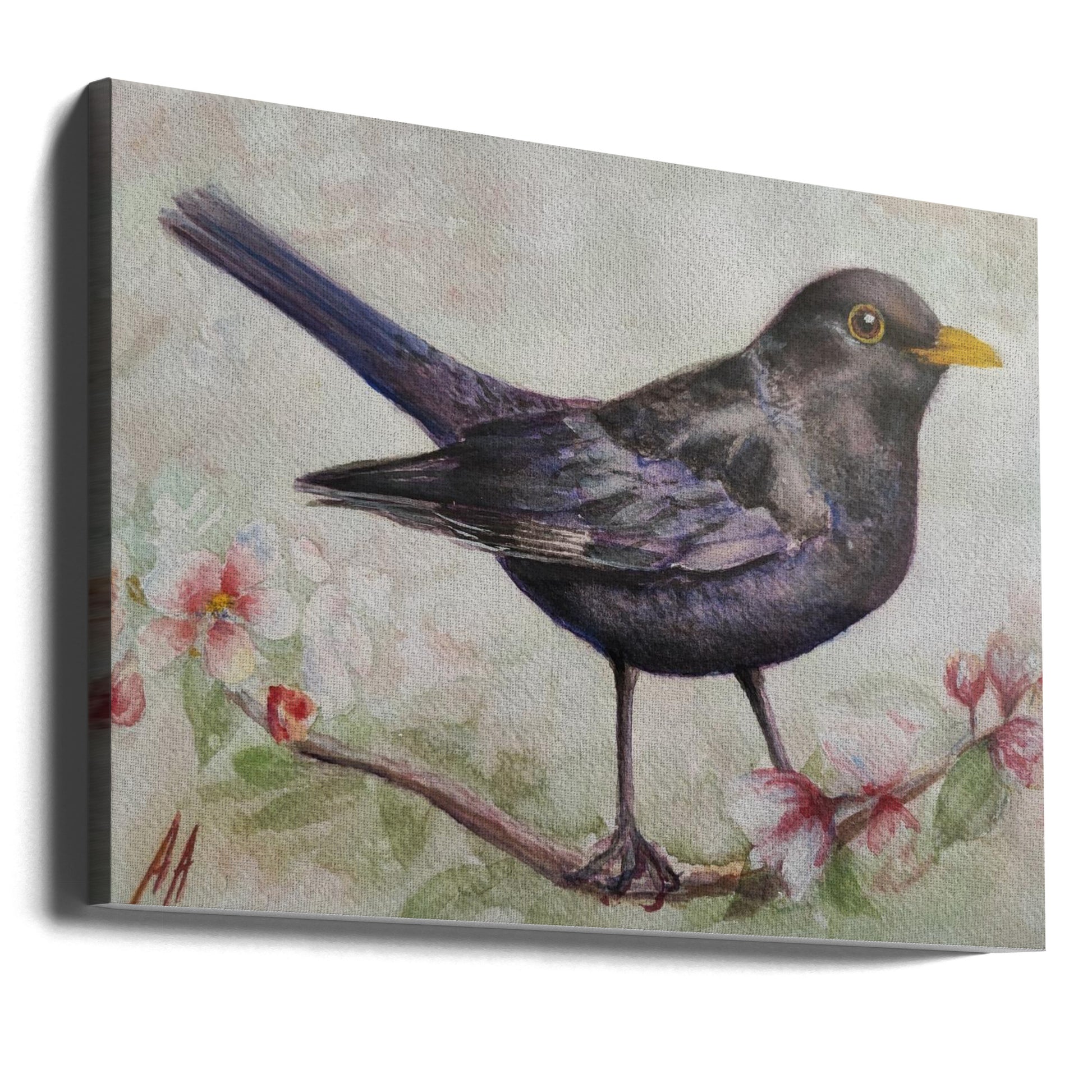 Black Bird Watercolor by Annette Armitage | Bird Animal Illustration, Large Canvas Wall Art Print | Artsy Earth