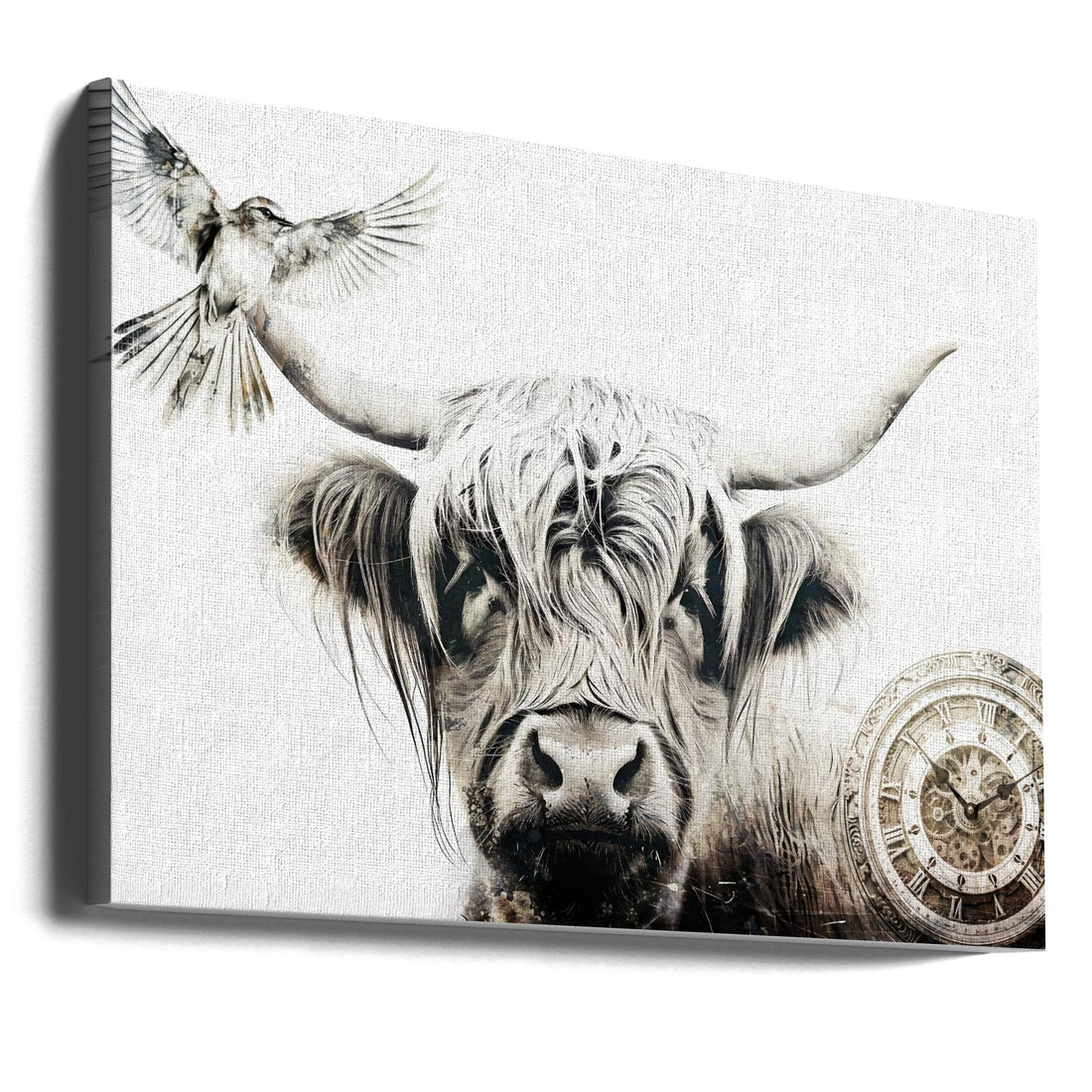 Highland Cow Art by Rafal Kulik | Pastoral Cattle Illustration, Large Canvas Wall Art Print | Artsy Earth