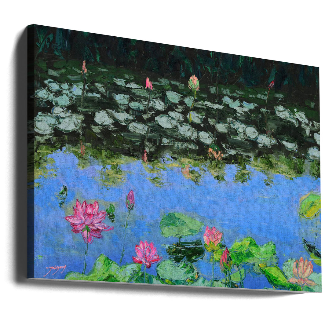 Pink Lotus Lilies in a Pond by Jukyong Park | Aquatic Floral Painting, Large Canvas Wall Art Print | Artsy Earth