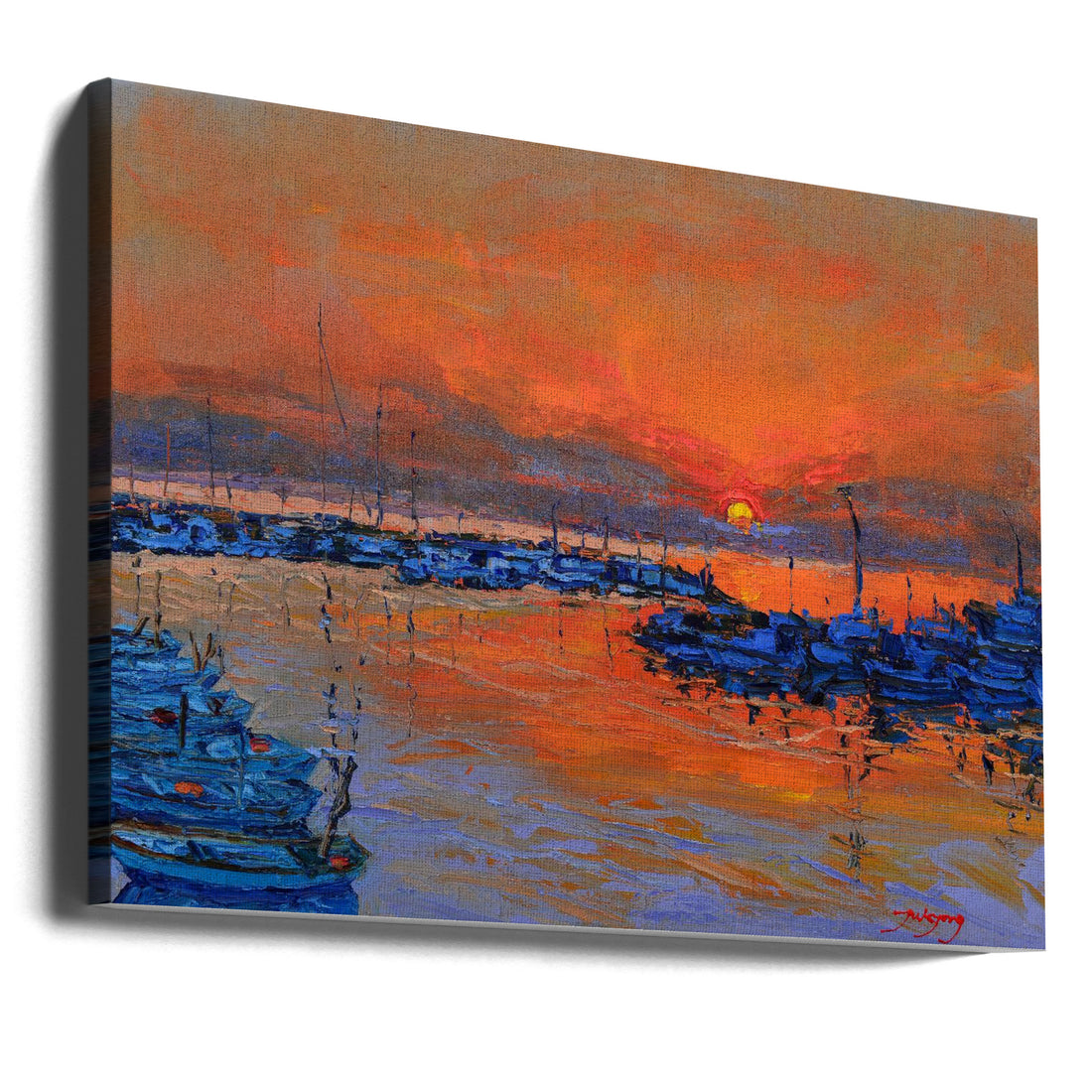 Harbor Sunset Art by Jukyong Park | Peaceful Marina Painting, Large Canvas Wall Art Print | Artsy Earth