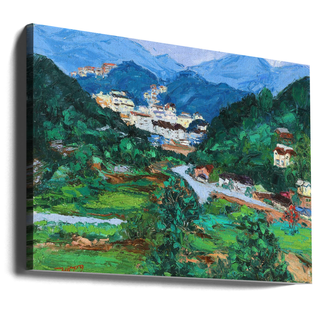 Mountain Village Art by Jukyong Park | Rustic Landscape Painting, Large Canvas Wall Art Print | Artsy Earth