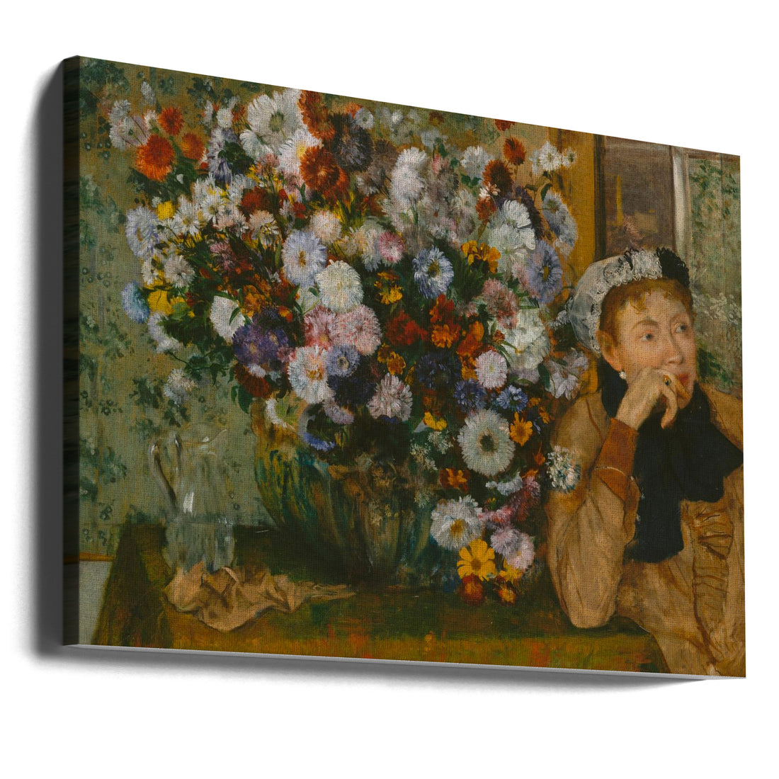 A Woman Seated Beside a Vase of Flowers by Edgar Degas | Floral Portrait Painting, Large Canvas Wall Art Print | Artsy Earth