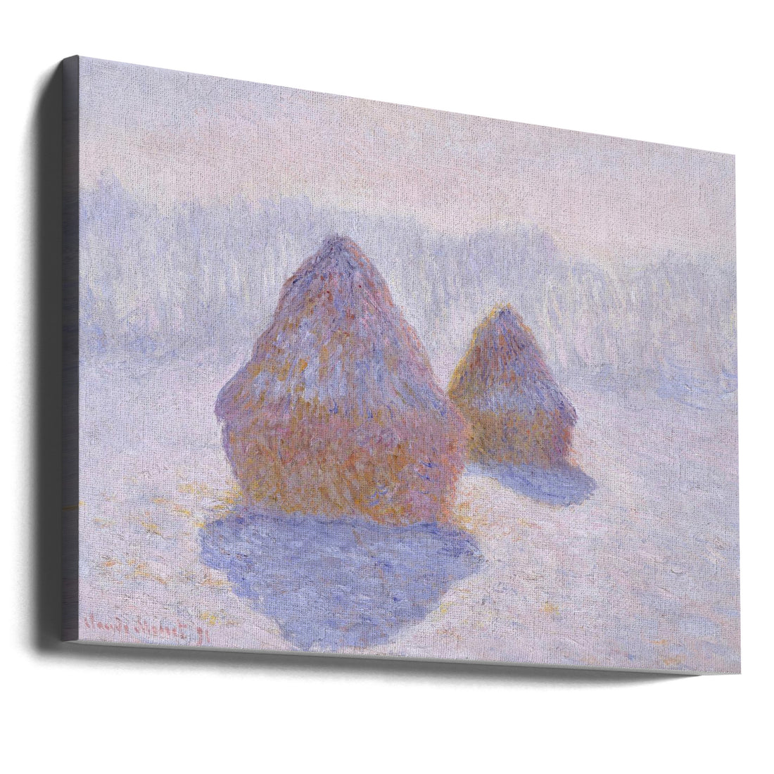 Haystacks Snow Sun by Claude Monet | Painted Landscape Art, Large Canvas Wall Art Print | Artsy Earth