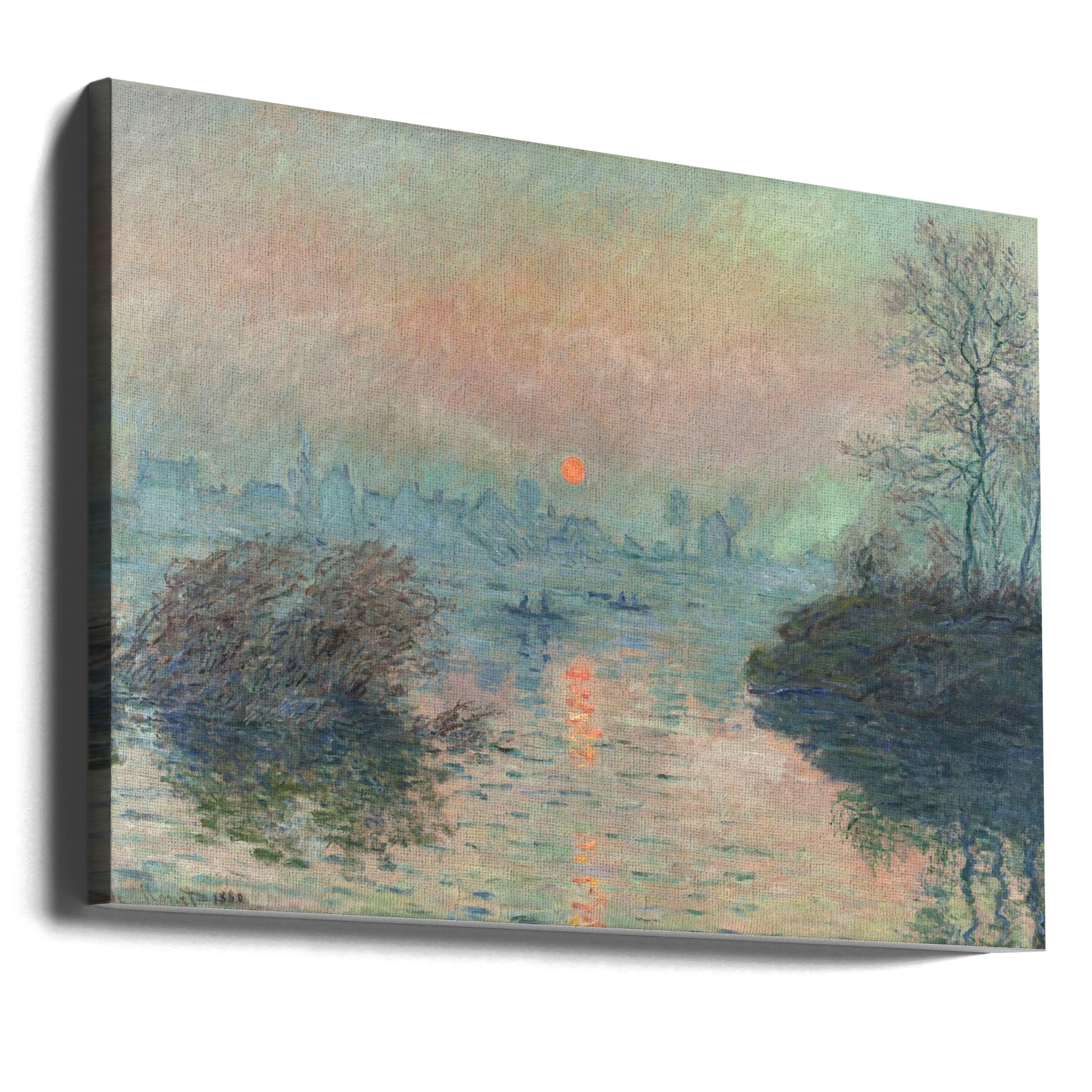 Sun Setting On Seine by Claude Monet | Painted Landscape Art, Large Canvas Wall Art Print | Artsy Earth