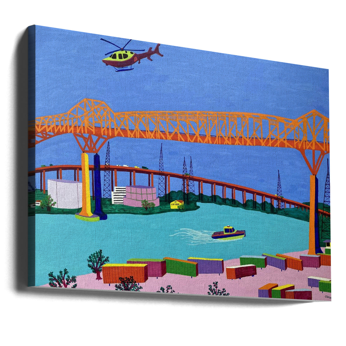 Pulaski Skyway by Sue Graef | Urban Bridge Illustration, Large Canvas Wall Art Print | Artsy Earth