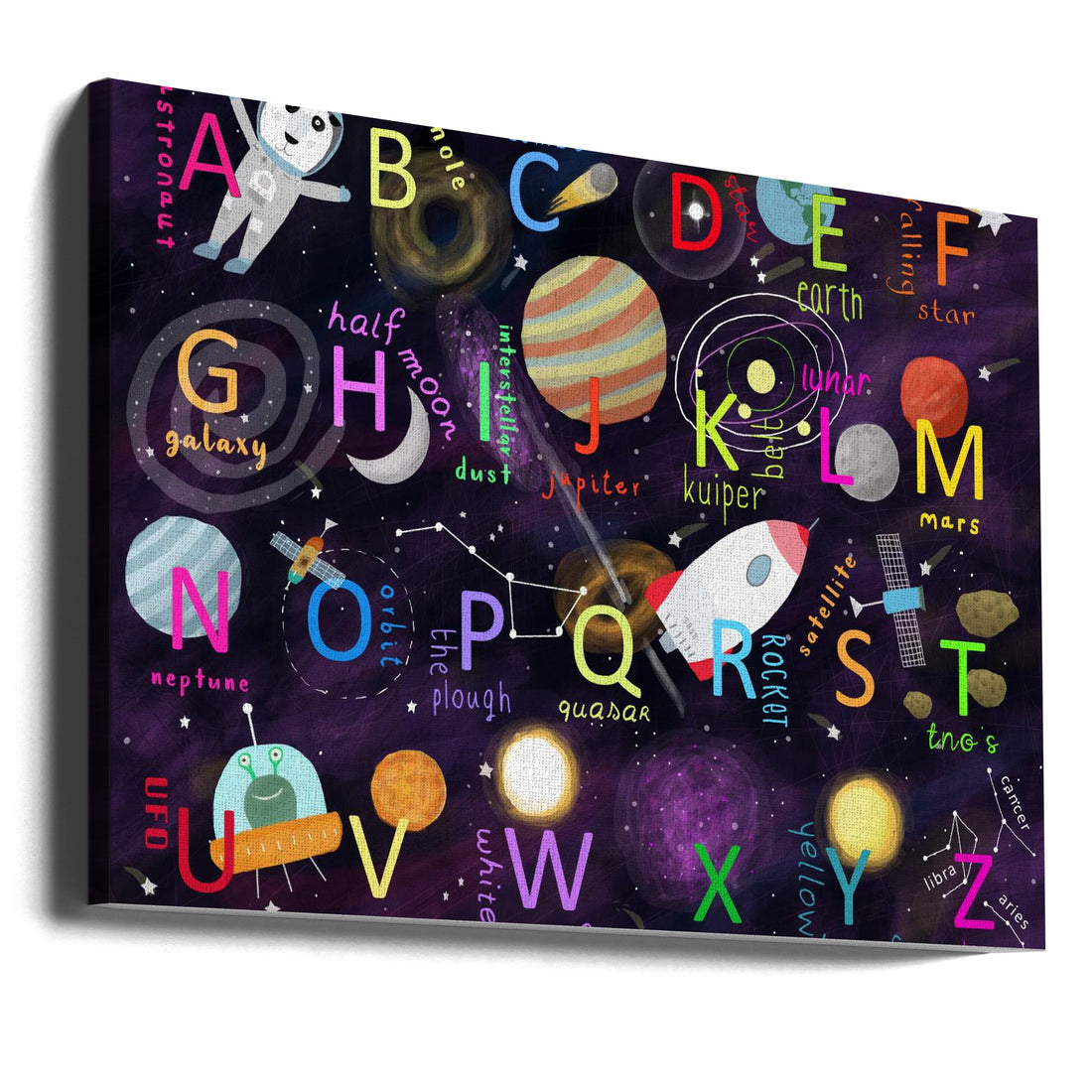 Space Alphabet Illustration by Carla Daly | Educational Kids Illustration, Large Canvas Wall Art Print | Artsy Earth