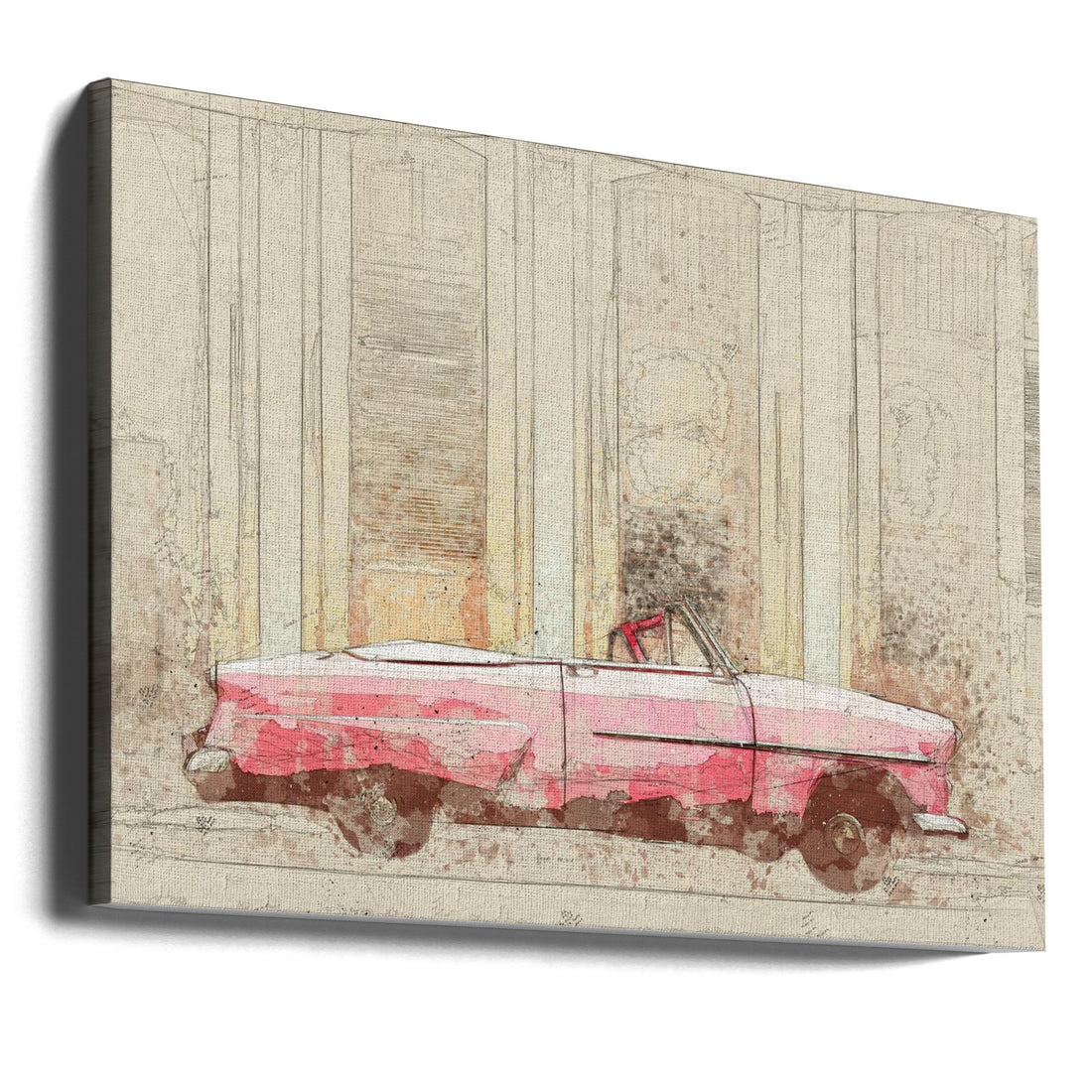 Vintage Pink Car by Lembayung Senja Studio [vintage Poster] | Classic Retro Artwork, Large Canvas Wall Art Print | Artsy Earth