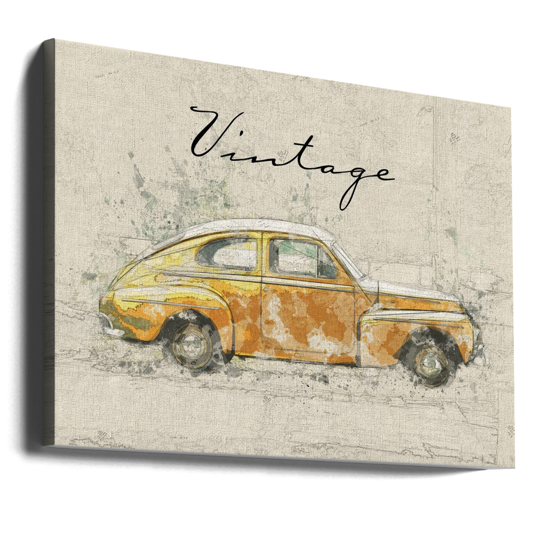 Yellow Vintage Car by Lembayung Senja Studio [vintage Poster] | Classic Retro Art, Large Canvas Wall Art Print | Artsy Earth