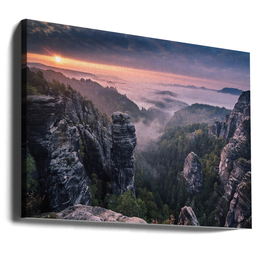 Sunrise on the Rocks by Andreas Wonisch | Misty Mountain Landscape, Large Canvas Wall Art Print | Artsy Earth