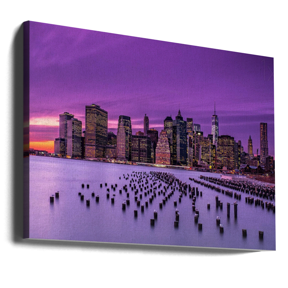 New York Violet Sunset by J.g. Damlow | Manhattan Skyline Cityscape, Large Canvas Wall Art Print | Artsy Earth