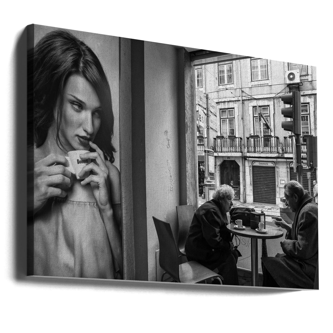 Coffee Conversations by Luis Sarmento | Romantic Cafe Couple, Large Canvas Wall Art Print | Artsy Earth