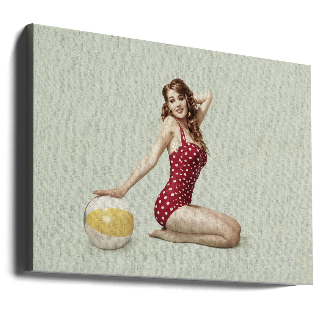 Beach Pin Up by Bart Peeters | Vintage Pinup Portrait, Large Canvas Wall Art Print | Artsy Earth