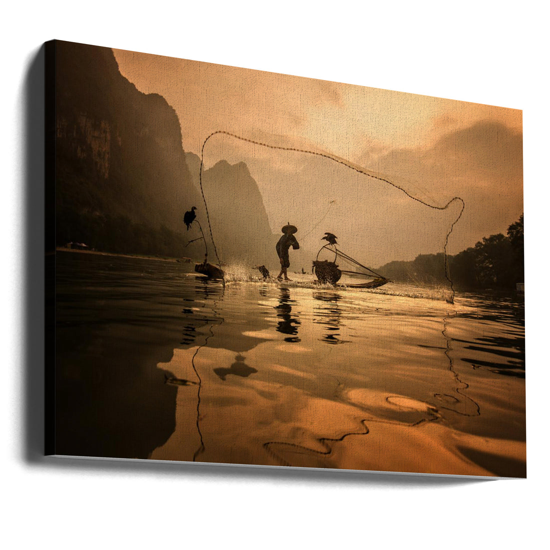 Spread The Fish Nets by Gunarto Song | Asian River Fishing, Large Canvas Wall Art Print | Artsy Earth