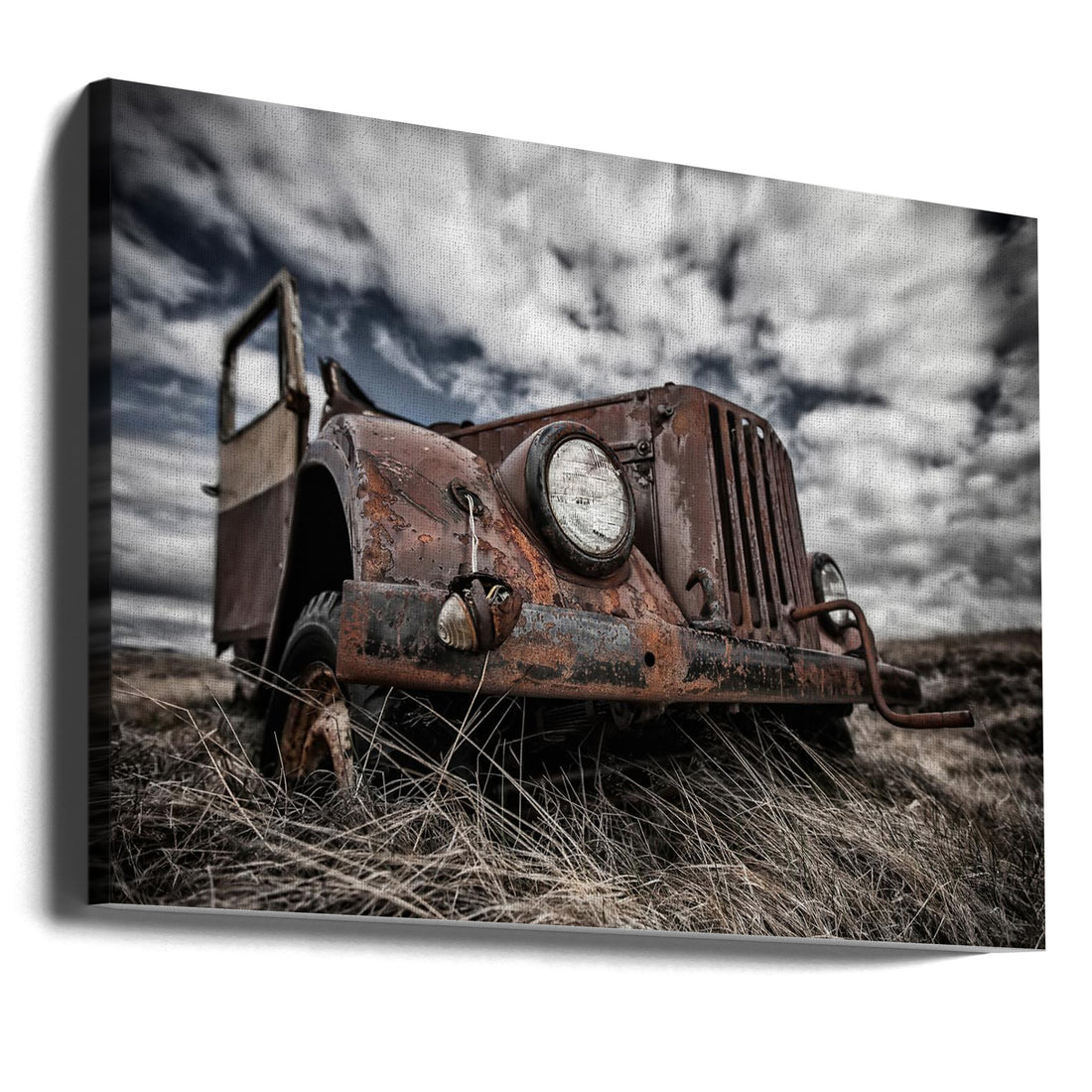 Rusty Car Landscape by Bragi Ingibergsson - Brin | Abandoned Vehicle Wreck, Large Canvas Wall Art Print | Artsy Earth