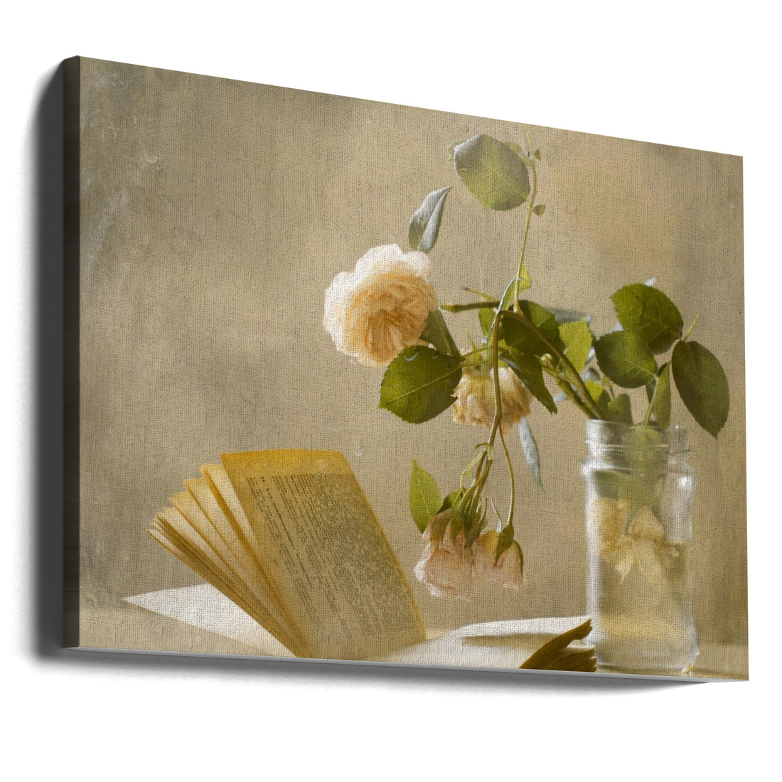 Enjoying a Rainy Day by Delphine Devos | Vintage Floral Books, Large Canvas Wall Art Print | Artsy Earth