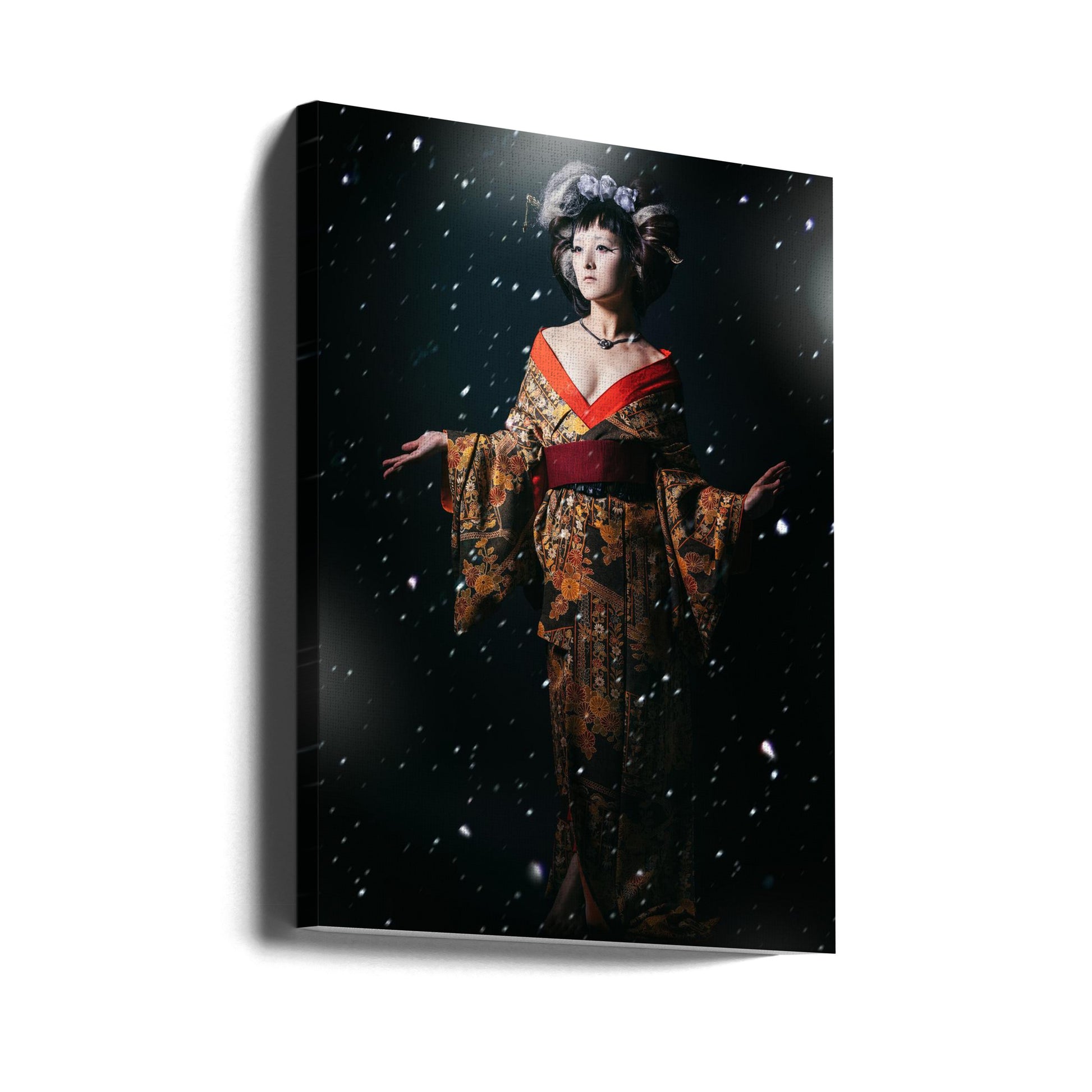 Winter Geisha Portrait by Daisuke Kiyota | Japanese Snow Portrait, Large Canvas Wall Art Print | Artsy Earth